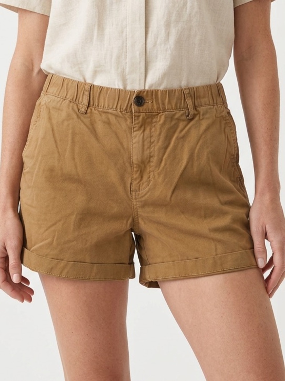 BEARBOTTOM | Dark Tan Casual Elastic Waist Cotton-Blend Shorts Women’s Size XL